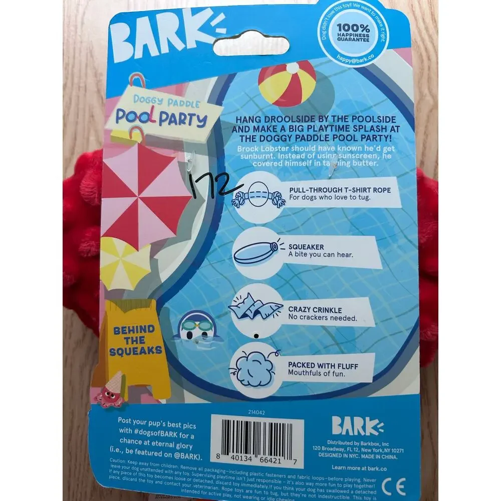 #2 New bark lobster dog paddle pool party toy pull through T-shirt rope squeaker